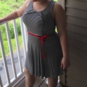 Elle Medium Striped Dress Black Cream Red Ribbon